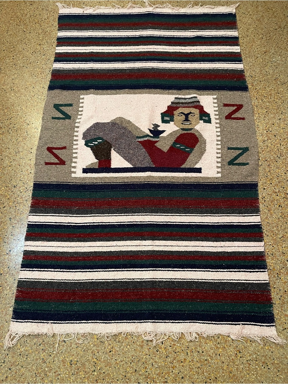 Vintage Hand Woven Mexican Runner Rug